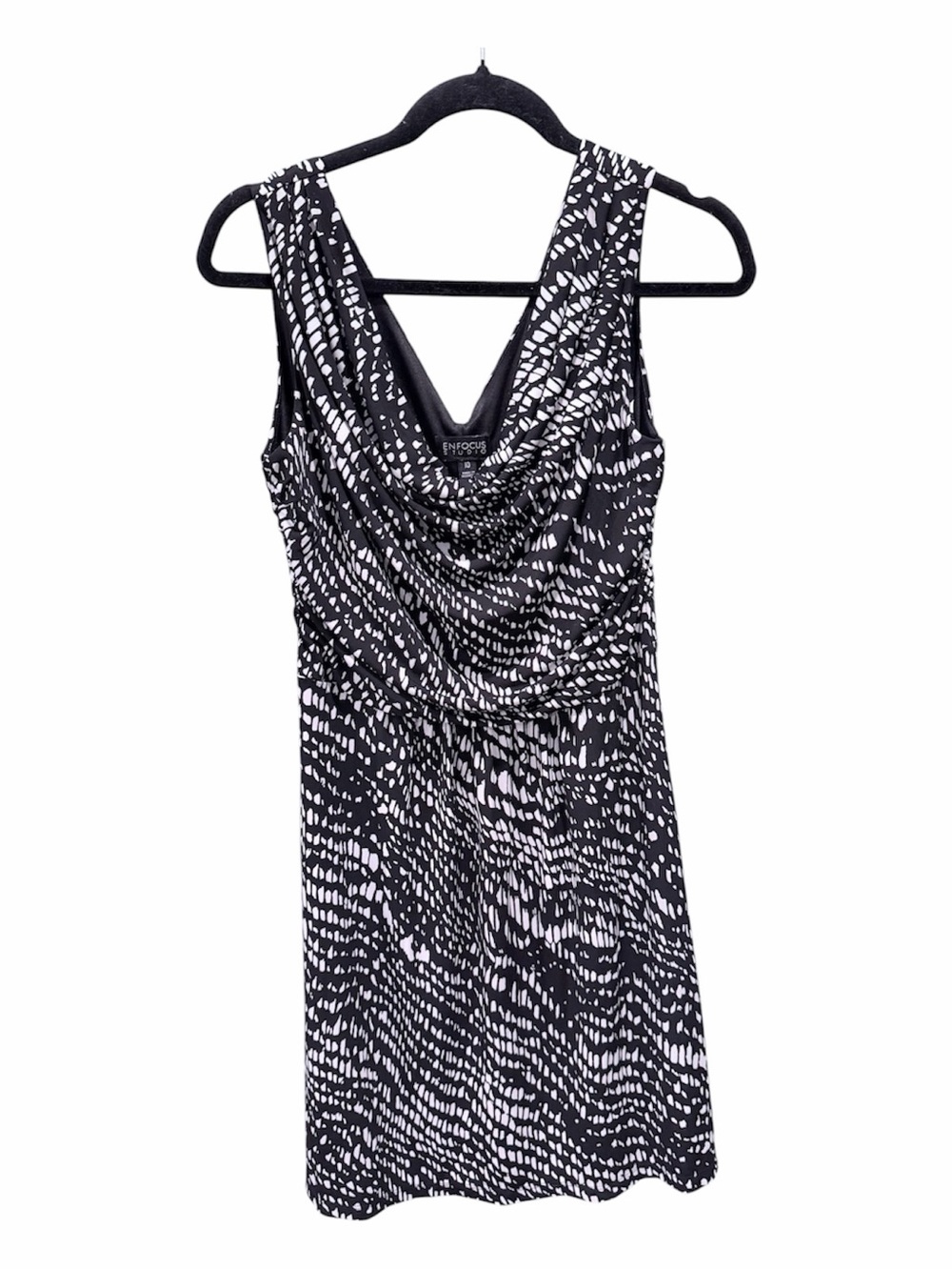 Cowl Neck Printed Sheath Dress - Black & White